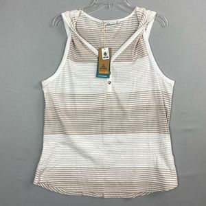 Prana Midsummer Tank Top Women’s Large Henley Stripes White Tan